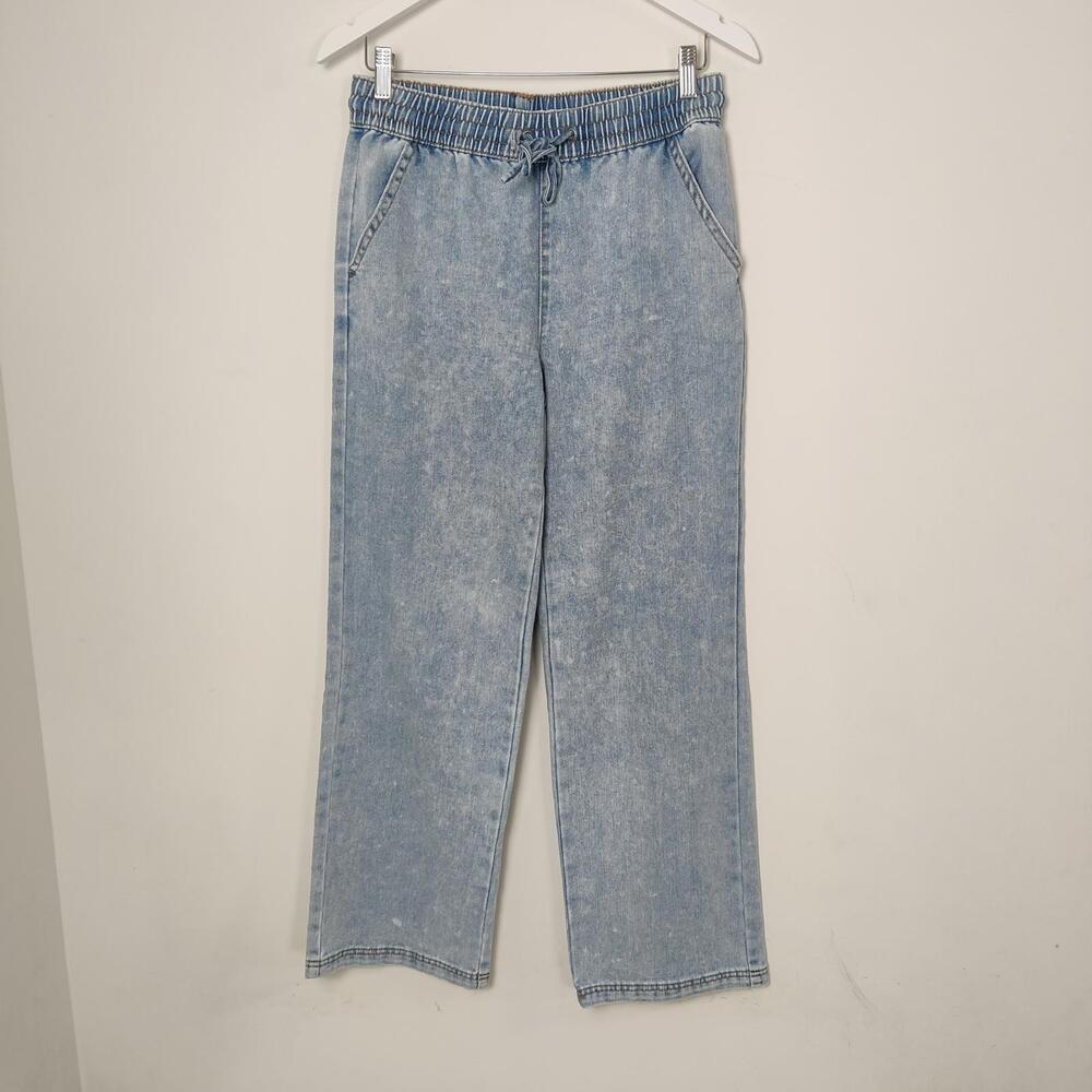 Vanilla Star Pull-On Drawstring Denim Pants Light Wash Straight Leg Small